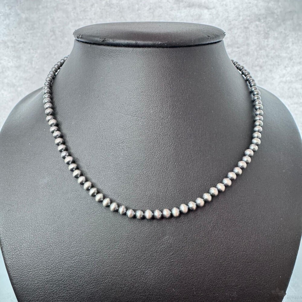 Sterling Silver Southwestern Style Navajo Pearl Beads 4 mm Necklace 16"-18"